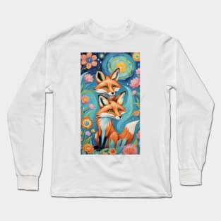 Mystical Foxes: Guardians of the Starry Night Long Sleeve T-Shirt